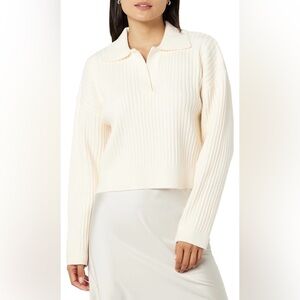 The Drop Women's Marcy Ribbed Polo Pullover Cropped V-neck Top Sweater Size XL
